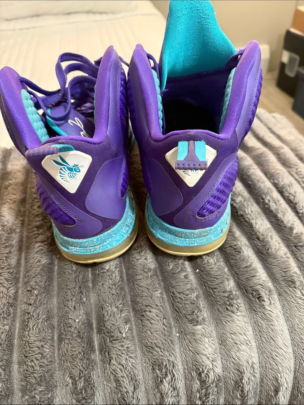 Nike Men's Purple High-Top Sneakers with Teal Swoosh